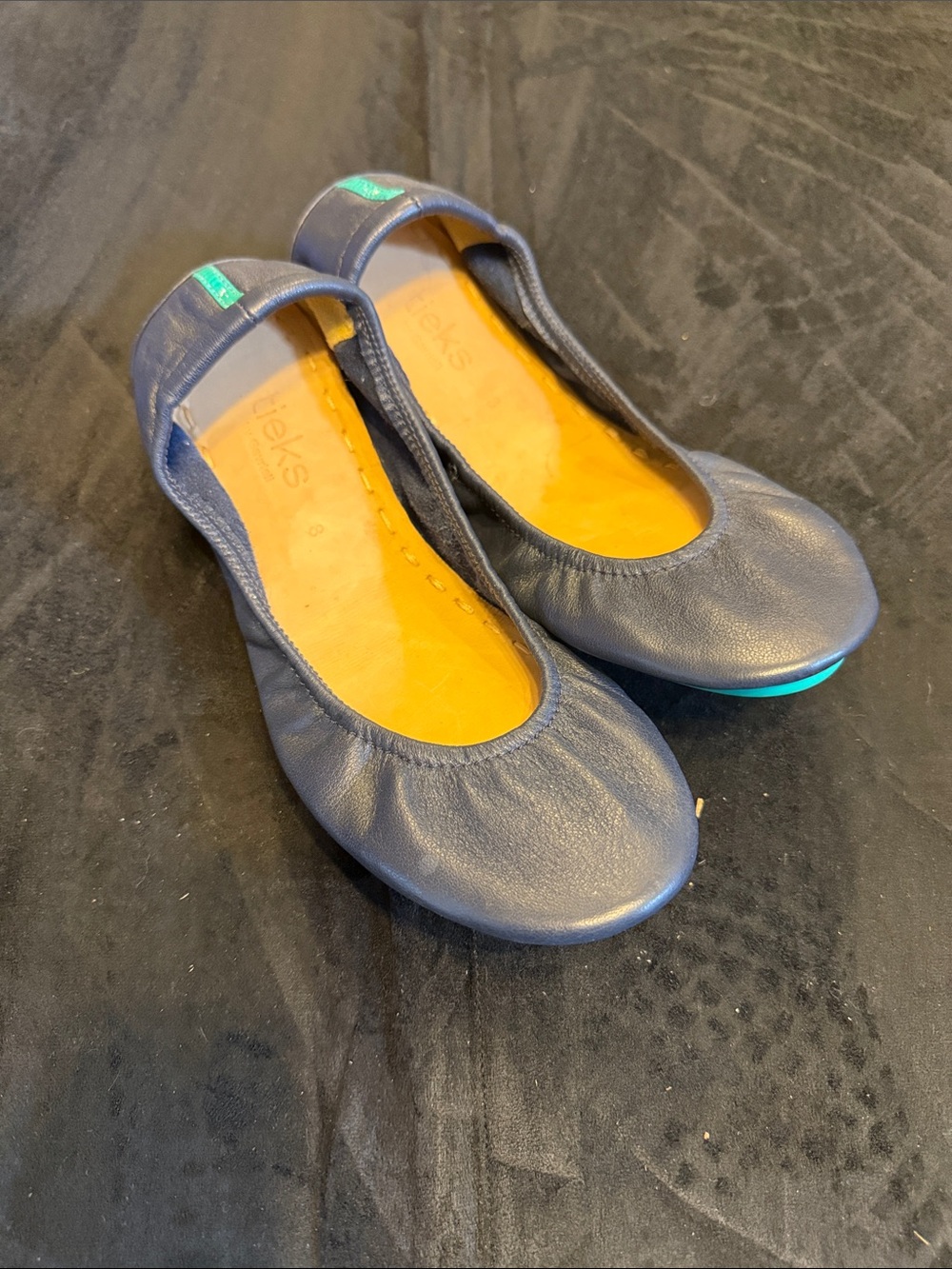 Tieks Blue Leather Ballet Flats with Teal Accents NWOT NEVER WORN